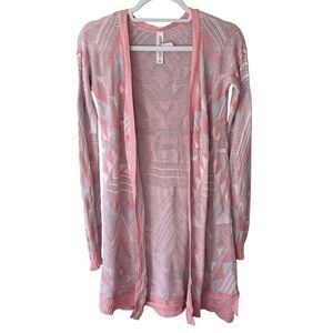 Aeropostale Pink and White Knit Open Cardigan Sweater Size S Boho Geometric
